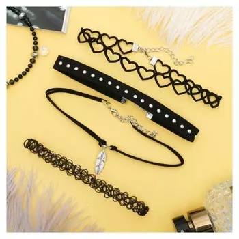 Чокер "" романтика, (Набор 4 шт), цвет чёрно-серебряный