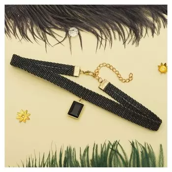 Чокер "Стиль джинс" прямоугольник, цвет чёрно-белый в золоте