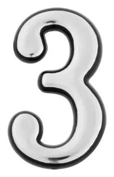 Цифра дверная "3" Tundra, пластиковая, цвет хром, 1 шт.