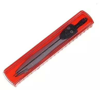 Циркуль металлический в пластиком пенале, крышка-линейка