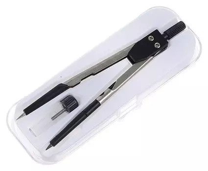 Циркуль металлический в пластиковом белом пенале, с запасными грифелями