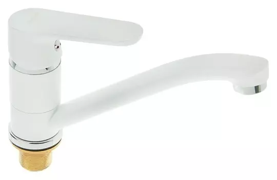 Cмеситель для кухни Accoona A4266g, однорычажный, средний излив, с гайкой, силумин, белый