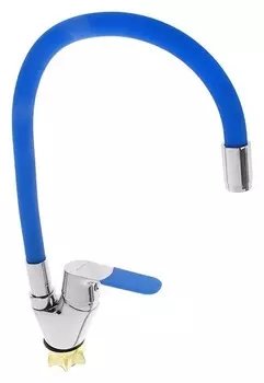 Cмеситель для кухни Accoona A4819m, однорычажный, силиконовый излив, латунь, синий/хром