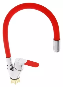Cмеситель для кухни Accoona A4819n, однорычажный, силиконовый излив, латунь, красный/хром