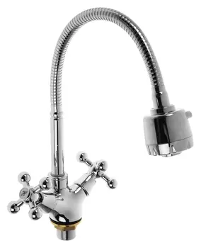 Cмеситель для кухни Accoona A4871, двухвентильный, гибкий излив, силумин, хром