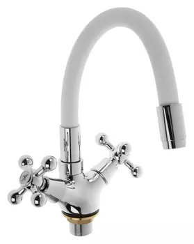 Cмеситель для кухни Accoona A9871g, двухвентильный, силиконовый излив, силумин, белый/хром