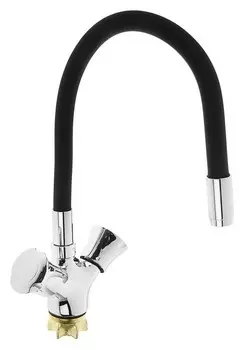 Cмеситель для кухни Accoonaa4883f, двухвентильный, силиконовый излив, силумин, черный/хром