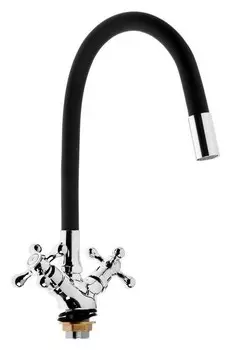 Cмеситель для кухни Zein 2104, двухвентильный, силиконовый излив, силумин, черный/хром