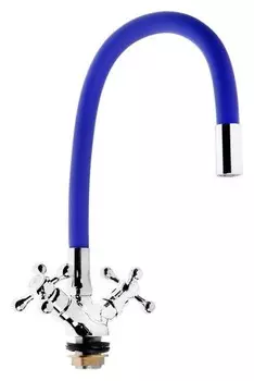 Cмеситель для кухни Zein 2105, двухвентильный, силиконовый излив, силумин, синий/хром