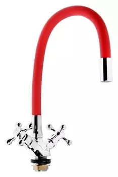 Cмеситель для кухни Zein 2106, двухвентильный, силиконовый излив, силумин, красный/хром