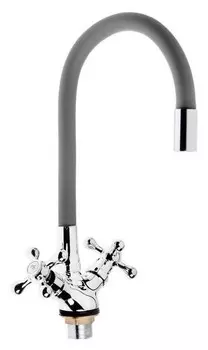 Cмеситель для кухни Zein 2108, двухвентильный, силиконовый излив, силумин, серый/хром