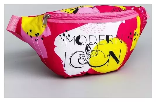 Cумка на пояс минни маус, 25*6*13, отд на молнии, без подклада, малиновый