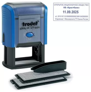Датер самонаборный, 4 строки+дата, оттиск 50х30 мм, синий, Trodat 4729 Bank, кассы в комплекте
