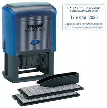 Датер самонаборный, 4 строки+дата, оттиск 50х30 мм, синий, Trodat 4729, кассы в комплекте