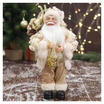 Дед мороз "В бело-золотистом костюме блеск, с подарками" 15х30 см