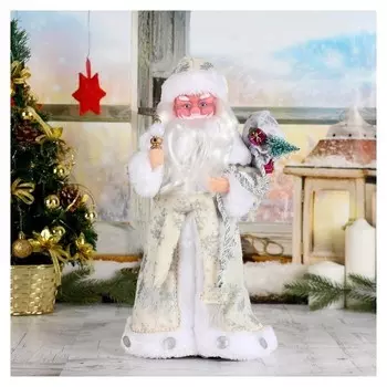 Дед мороз "В белой шубке с подарками", 38 см, двигается, с подсветкой