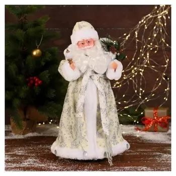 Дед мороз "В белой шубке с подарками" двигается с подсветкой, 43 см