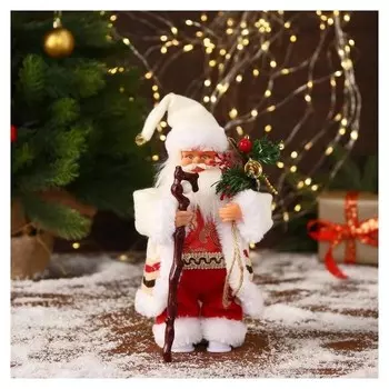 Дед мороз "В костюмчике с орнаментом, с посохом" двигается, 11х25 см