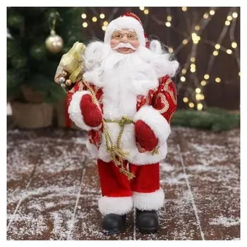 Дед мороз "В красной шубе с подвязкой, с подарками" 16х30 см