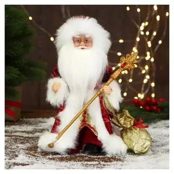 Дед мороз "В красной шубе, с посохом и мешком" двигается, 17х29 см