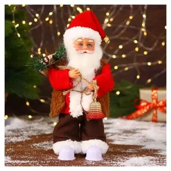 Дед мороз "В красном тулупе, с колокольчиком" двигается, ботинки светятся, 13х28 см