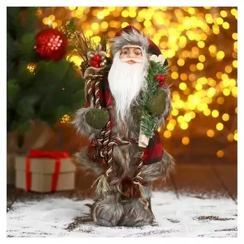 Дед мороз "В мохнатой шубке с лыжами" 14х30 см