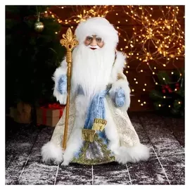 Дед мороз "В золотисто-голубой шубе, с посохом" двигается, 18х40 см