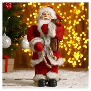 Дед мороз в красной шубке с брёвнышком 29 см