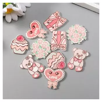 Декор для творчества дерево "Мишка с подарками" набор 10 шт 2,4х1,7 см