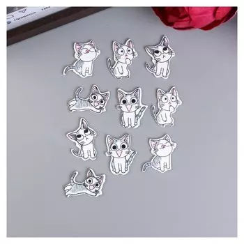 Декор для творчества дерево "Полосатые котики" набор 10 шт 2,1х1,3 см