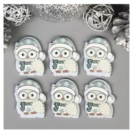 Декор для творчества дерево, войлок "Совёнок в шапочке" набор 6 шт 3,8х3,1 см