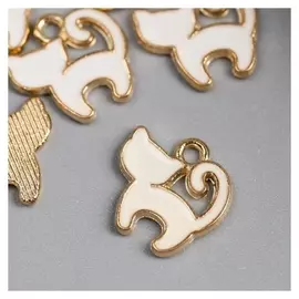 Декор для творчества металл, эмаль "Белый котик" золото 1,3х1,3 см