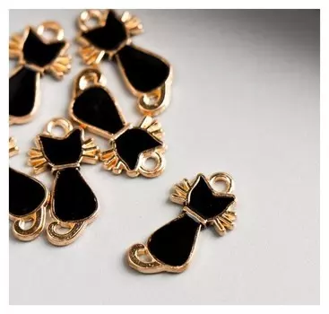 Декор для творчества металл, эмаль "Чёрный кот" золото 2,2х1,2 см