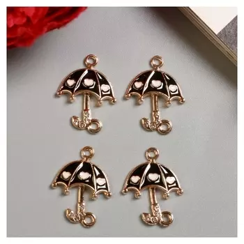 Декор для творчества металл, эмаль, стразы "Зонтик с сердечками" 2,3х1,7 см