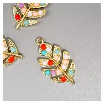 Декор для творчества металл "Цветной лист" жемчужины 2,4х1,8 см