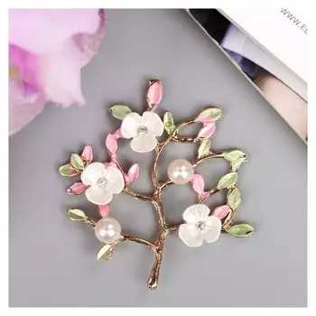 Декор для творчества металл "Цветочное дерево" стразы, жемчужины 5,1х5,1 см