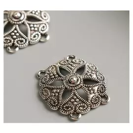 Декор для творчества металл "Цветок из сердец" серебро 2,8х2,8 см