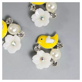 Декор для творчества металл "Птенчик с цветочком" набор 3 шт 1,8х2 см