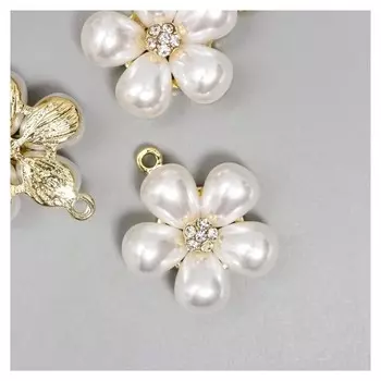 Декор для творчества металл "Ромашка" жемчужины, стразы 2,2х2,2 см