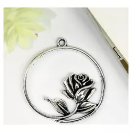 Декор для творчества металл "Роза в круге" серебро