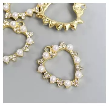 Декор для творчества металл "Сердечко" стразы, жемчуг 2,8х2,4 см