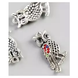 Декор для творчества металл, стразы "Филин на ветке" 3,1х1,4 см