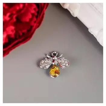 Декор для творчества металл, стразы "Муха" серебро 1,7х1,9 см