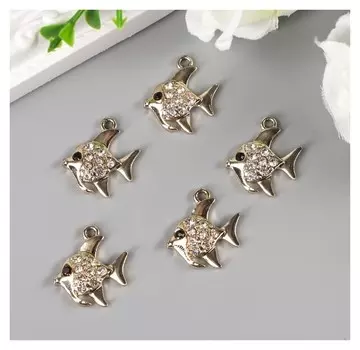 Декор для творчества металл, стразы "Рыбка" золото 1,9х1,8 см