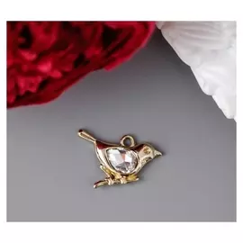 Декор для творчества металл, стразы "Синичка" золото 1,5х2,2 см