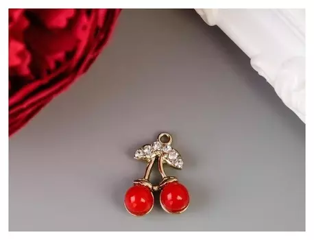 Декор для творчества металл, стразы "Вишенки" золото 1,9х1,4 см