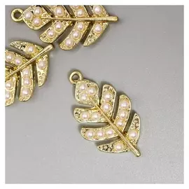 Декор для творчества металл "Золотой листик" жемчужины 2,4х1,3 см