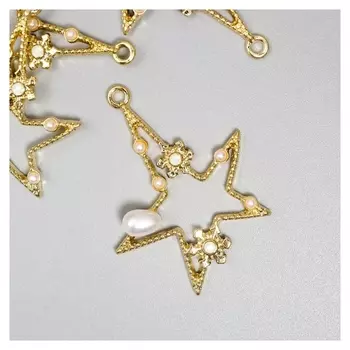 Декор для творчества металл "Звезда остроконечная" стразы, жемчужины 3,3х2,8 см