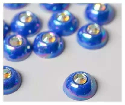 Декор для творчества пластик "Полужемчужина со стразой синяя" набор 40 шт 1х1х0,5 см