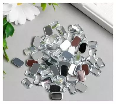 Декор для творчества пластик "Стразы прямоугольник. серебро" набор 80 шт 0,8х1,2 см